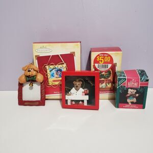 Christmas Tree Ornaments Lot Of 5 Assorted Picture Frames/Bears